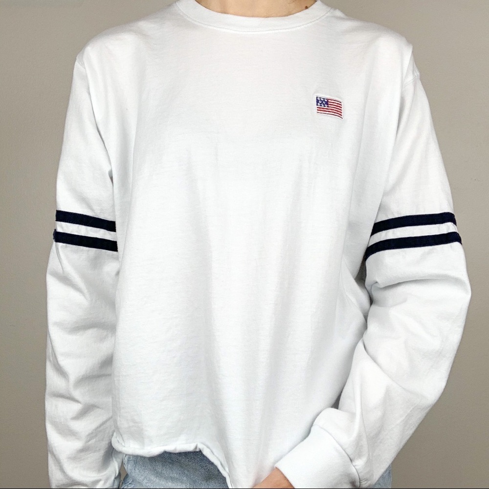 Mighty Fine USA Flag White Long-Sleeve